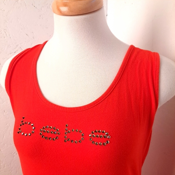 Bebe | Cherry red rhinestone logo Y2K style ripped open back tank top - Picture 6 of 12